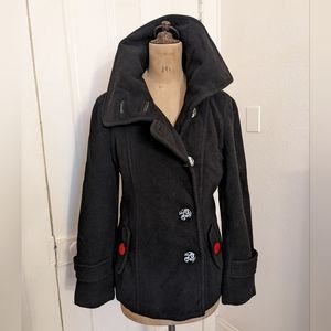 Black Wool Pea Coat with Great Collar